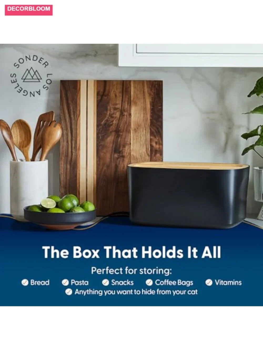 Large Bread Box with Cutting Board Lid, Eco-Friendly Bamboo Fiber, Fits